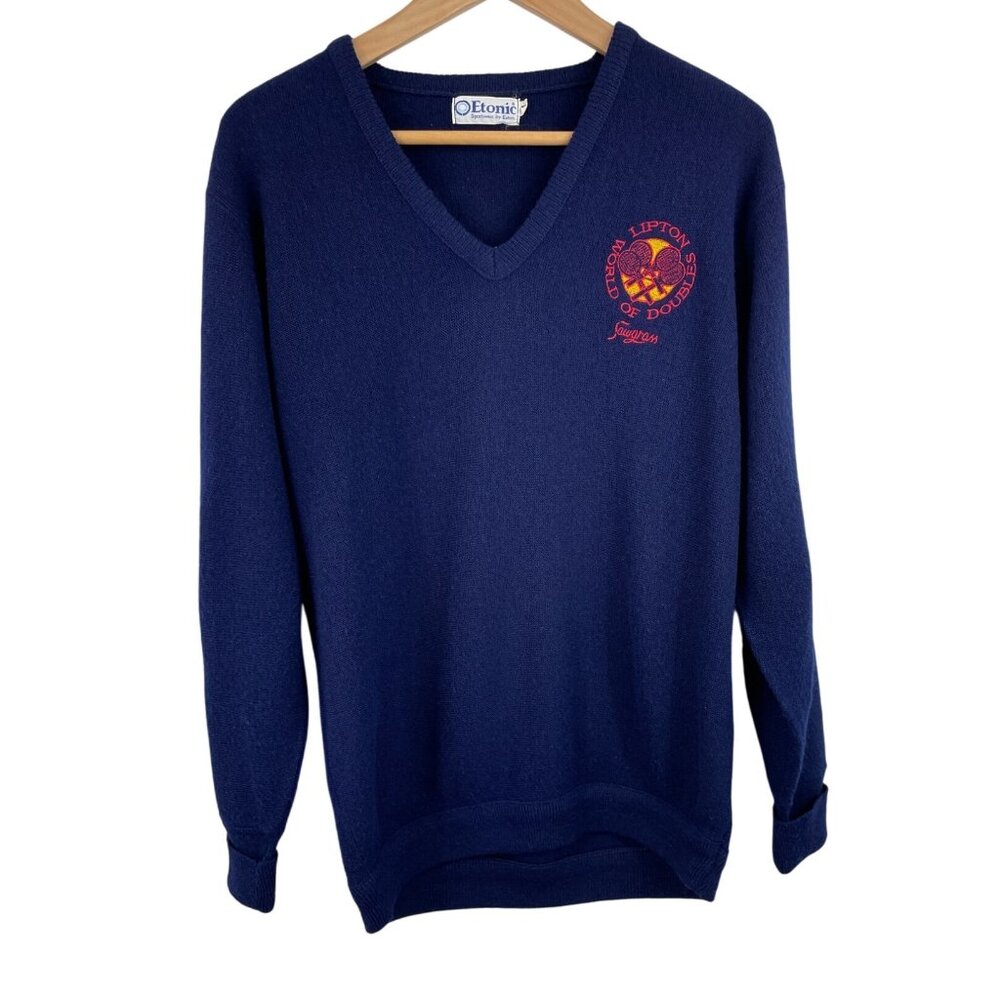 Vintage Lipton World of Doubles Sawgrass Etonic Navy Blue Sweater Mens Size Med